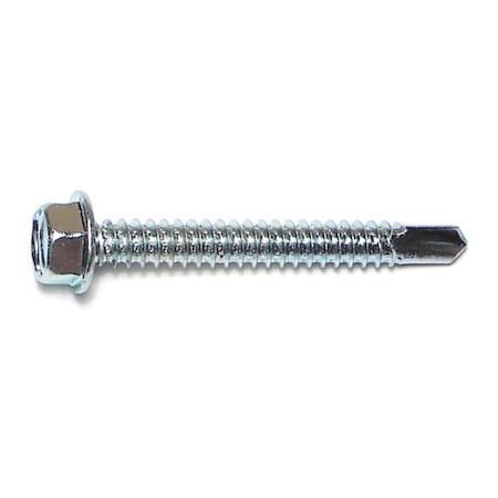 Buildright Self-Drilling Screw, #14 x 2 in, Zinc Plated Steel Flange Hex Head External Hex Drive, 1500 PK 07786